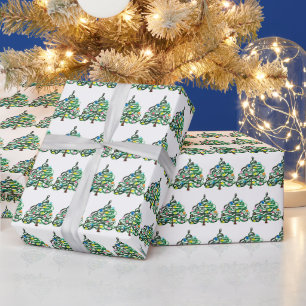 Weihnachtsbäume Tannen Festlich Grün Wasserfarben Geschenkpapier