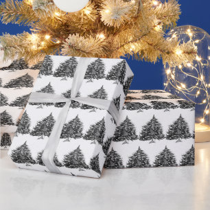 Weihnachtsbäume Tannen Festlich Schwarz Wasserfarb Geschenkpapier
