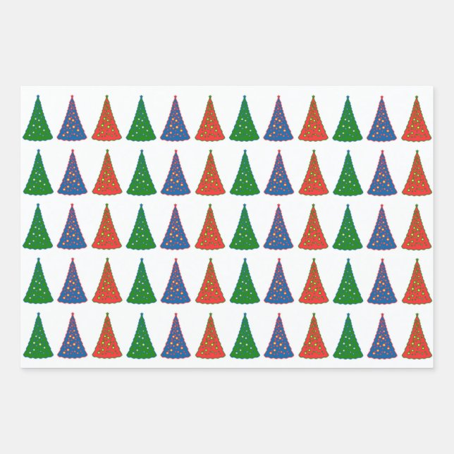 Weihnachtsbäume - Tri-Color-Wrapping-Blatt Geschenkpapier Set (Vorderseite)