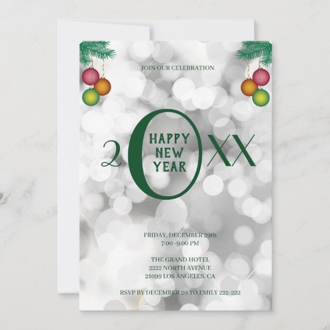 Weihnachtsbäume und -bälle einladung (Vorderseite)