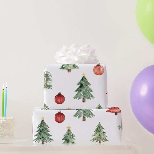 Weihnachtsbäume und Christbaumkugeln Geschenkpapier (Partygeschenke)