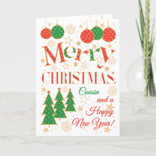 Weihnachtsbäume und -dekorationen für den Cousin Karte
