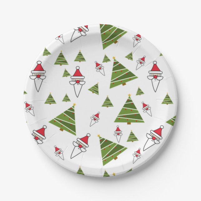 Weihnachtsbäume und der Weihnachtsmann Pappteller (Vorderseite)