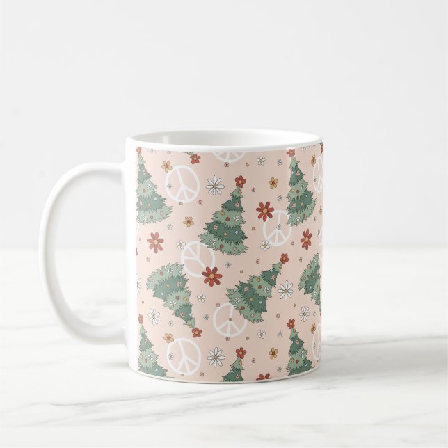 Weihnachtsbäume und Friedenszeichen Muster Kaffeetasse (Links)