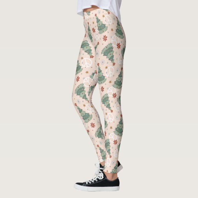 Weihnachtsbäume und Friedenszeichen Muster Leggings (Links)