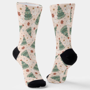 Weihnachtsbäume und Friedenszeichen Muster Socken