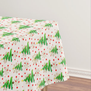 Weihnachtsbäume und Goldschneeflocken Tischdecke