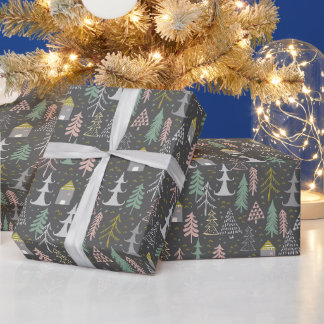 Weihnachtsbäume und Häuser in Halbpension Rosa Gel Geschenkpapier