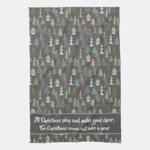 Weihnachtsbäume und Häuser in Halbpension Rosa Gel Geschirrtuch