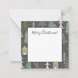 Weihnachtsbäume und Häuser in Halbpension Rosa Gel Mitteilungskarte