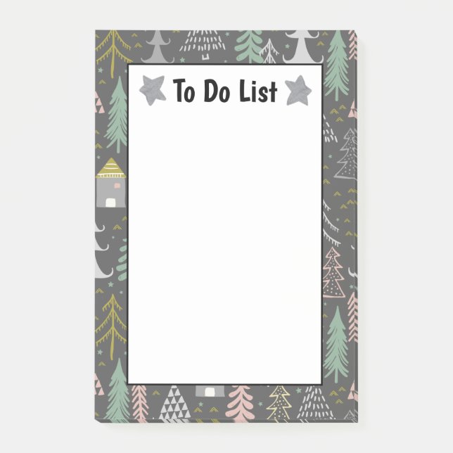 Weihnachtsbäume und Häuser in Halbpension Rosa Gel Post-it Klebezettel (Vorderseite)