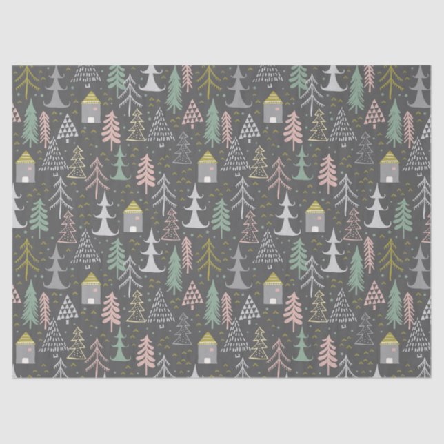 Weihnachtsbäume und Häuser in Halbpension Rosa Gel Seidenpapier (Vorderseite)