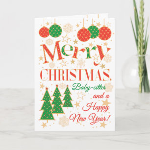 Weihnachtsbäume und Ornamente für Babysitter Karte