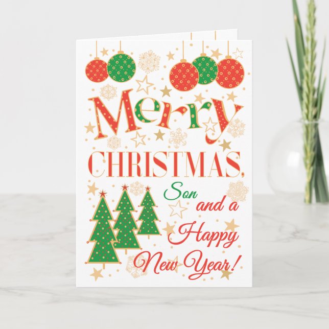 Weihnachtsbäume und Ornamente für den Sohn Karte (Vorderseite)