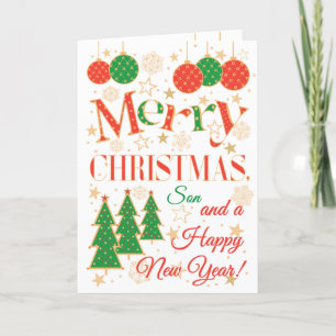 Weihnachtsbäume und Ornamente für den Sohn Karte