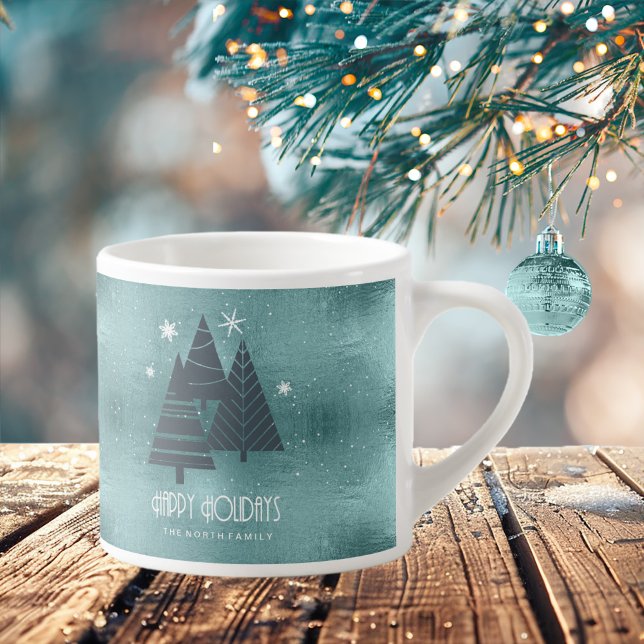 Weihnachtsbäume und Schneeflocken Aquamarin ID863 Espressotasse (Von Creator hochgeladen)