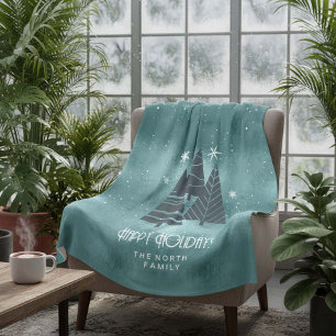 Weihnachtsbäume und Schneeflocken Aquamarin ID863 Fleecedecke