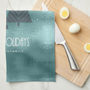 Weihnachtsbäume und Schneeflocken Aquamarin ID863 Geschirrtuch