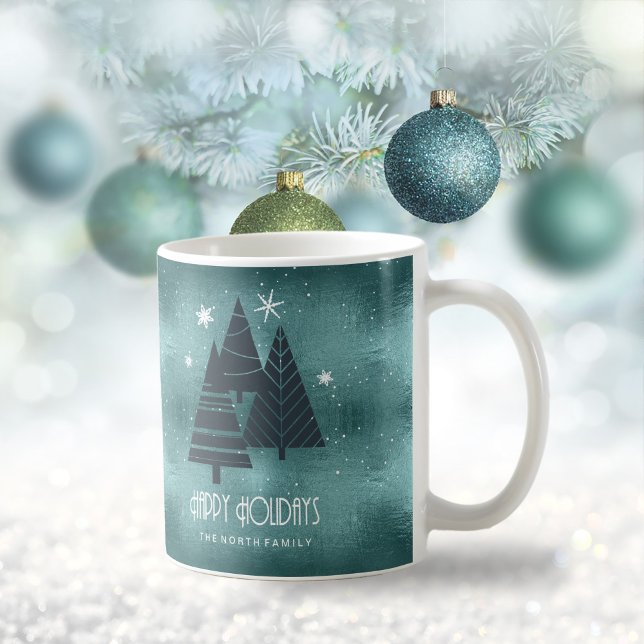 Weihnachtsbäume und Schneeflocken Aquamarin ID863 Kaffeetasse (Von Creator hochgeladen)