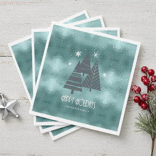 Weihnachtsbäume und Schneeflocken Aquamarin ID863 Serviette