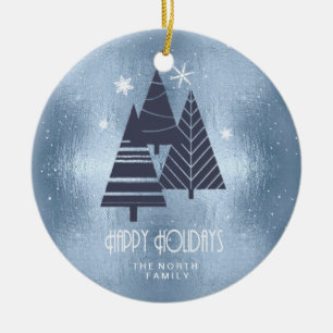 Weihnachtsbäume und Schneeflocken Blau ID863 Keramik Ornament