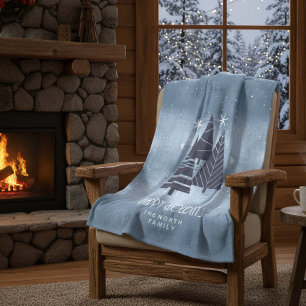 Weihnachtsbäume und Schneeflocken Blue ID863 Fleecedecke