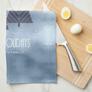 Weihnachtsbäume und Schneeflocken Blue ID863 Geschirrtuch