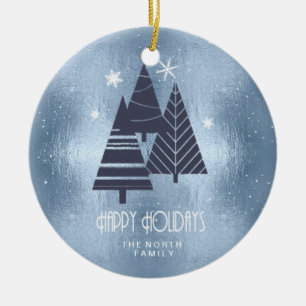 Weihnachtsbäume und Schneeflocken Blue ID863 Keramik Ornament