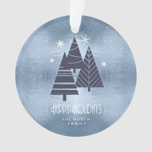 Weihnachtsbäume und Schneeflocken Blue ID863 Ornament (Vorderseite)