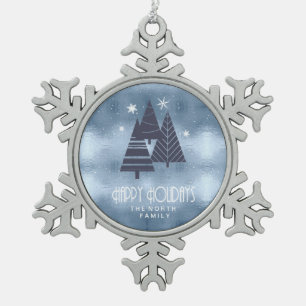 Weihnachtsbäume und Schneeflocken Blue ID863 Schneeflocken Zinn-Ornament
