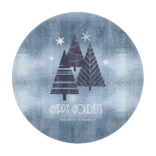 Weihnachtsbäume und Schneeflocken Blue ID863 Schneidebrett