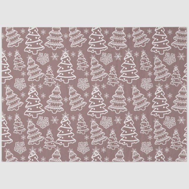 Weihnachtsbäume und Schneeflocken Braun Weihnachte Seidenpapier (Vorderseite)