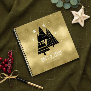 Weihnachtsbäume und Schneeflocken Gold ID863 Notizbuch