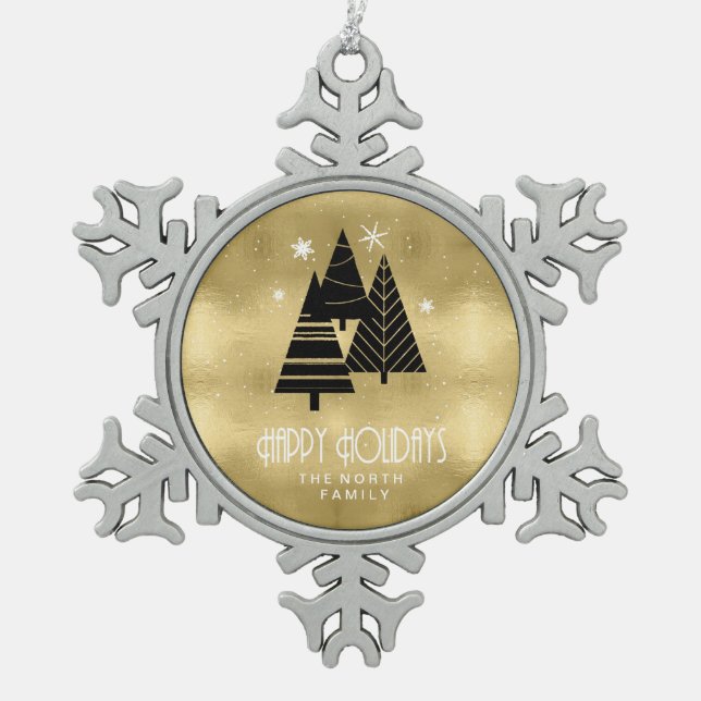 Weihnachtsbäume und Schneeflocken Gold-ID863 Schneeflocken Zinn-Ornament (Vorderseite)