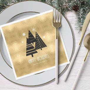 Weihnachtsbäume und Schneeflocken Gold-ID863 Serviette