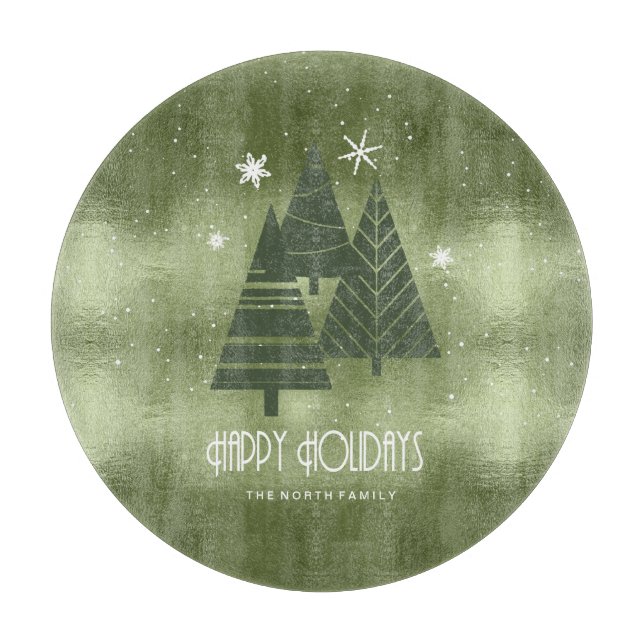 Weihnachtsbäume und Schneeflocken Grün ID863 Schneidebrett (Vorderseite)