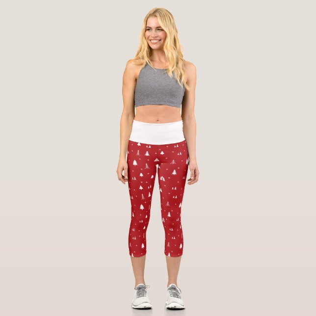 Weihnachtsbäume und Schneeflocken Hochgebirge Capri Leggings (Vorderseite)
