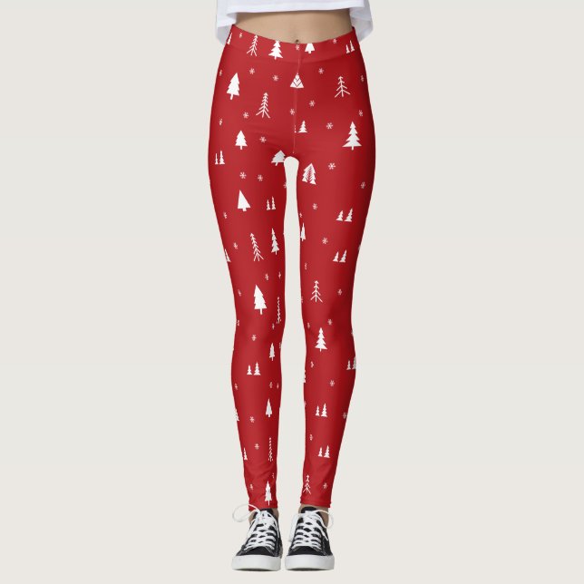 Weihnachtsbäume und Schneeflocken Leggings (Vorderseite)