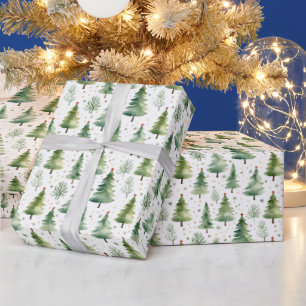 Weihnachtsbäume und Schneeflocken Moderne Weihnach Geschenkpapier