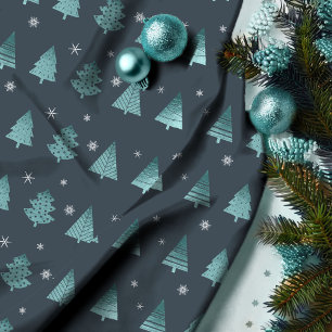 Weihnachtsbäume und Schneeflocken Muster Aquamarin Stoff