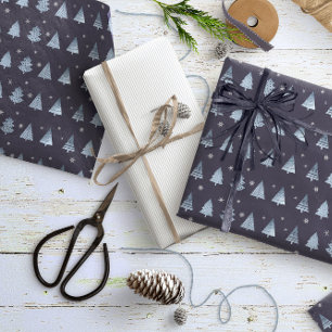Weihnachtsbäume und Schneeflocken Muster Blue ID86 Geschenkpapier