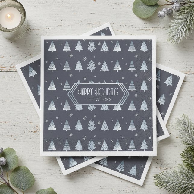 Weihnachtsbäume und Schneeflocken Muster Blue ID86 Serviette (Von Creator hochgeladen)