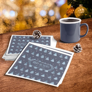 Weihnachtsbäume und Schneeflocken Muster Blue ID86 Serviette