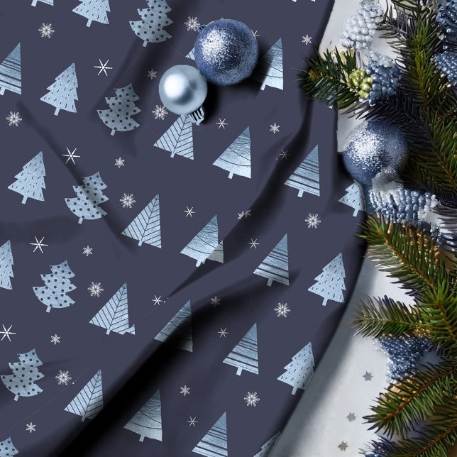 Weihnachtsbäume und Schneeflocken Muster Blue ID86 Stoff (Von Creator hochgeladen)