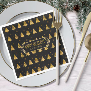 Weihnachtsbäume und Schneeflocken Muster Gold ID86 Serviette