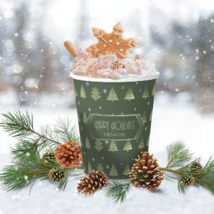 Weihnachtsbäume und Schneeflocken Muster Green ID8 Pappbecher