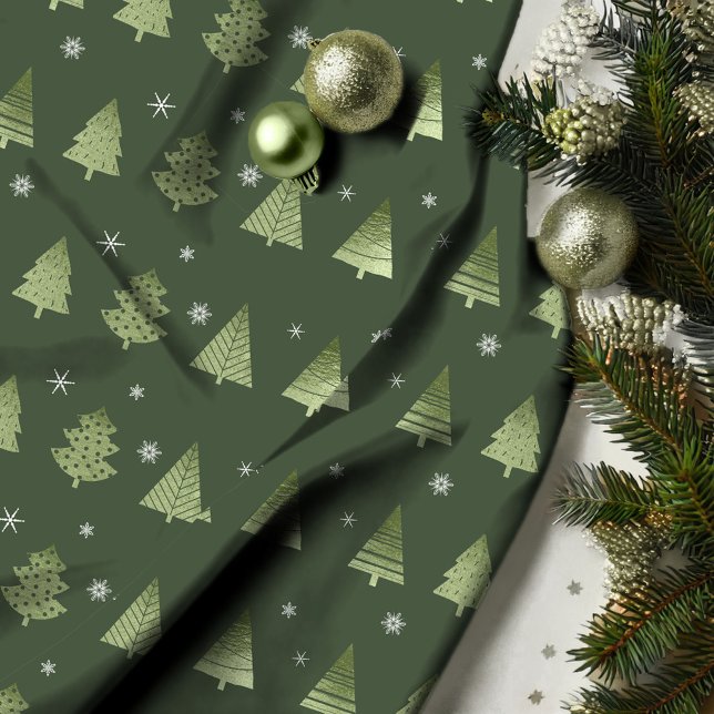 Weihnachtsbäume und Schneeflocken Muster Green ID8 Stoff (Von Creator hochgeladen)