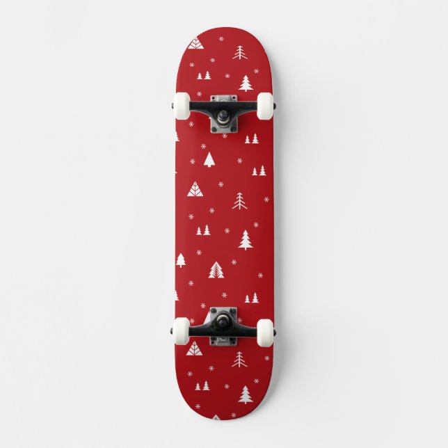 Weihnachtsbäume und Schneeflocken Skateboard (Vorderseite)