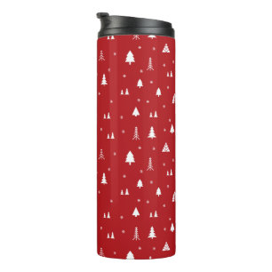 Weihnachtsbäume und Schneeflocken Thermotasse Thermosbecher