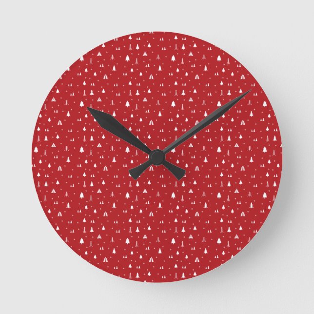 Weihnachtsbäume und Schneeflocken Wall Clock Runde Wanduhr (Vorderseite)